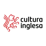 Logo da Cultura Inglesa com ilustração de leão em contorno vermelho e escrita 'Cultura Inglesa' em preto."